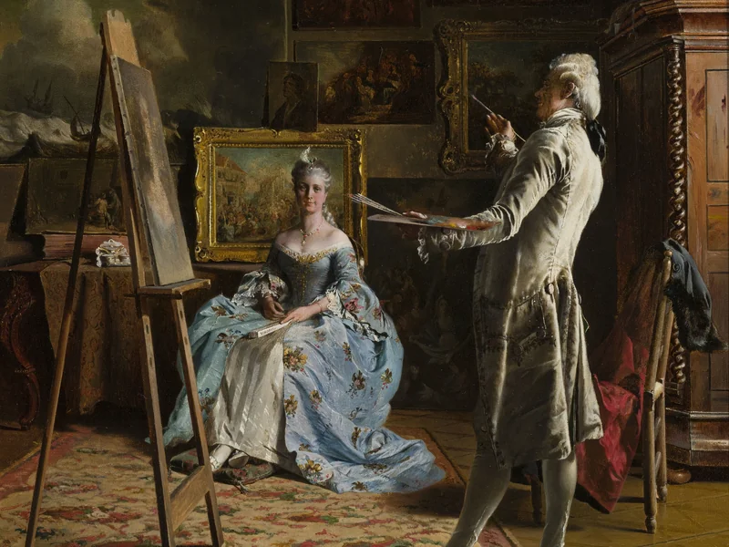 1850-Johann Hamza - Artista che ritrae una signora
